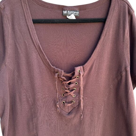 Self Esteem Vintage Y2K Brown Lace-Up Scoop V-Neck Cotton Womens Shirt Top 22/24 - Picture 6 of 7
